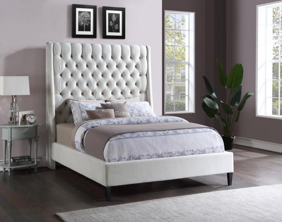 Fritz Velvet Queen Bed In Cream - Fritzcream-Q - ATL FURNITURE