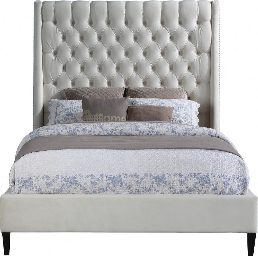 Fritz Velvet Queen Bed In Cream - Fritzcream-Q - ATL FURNITURE