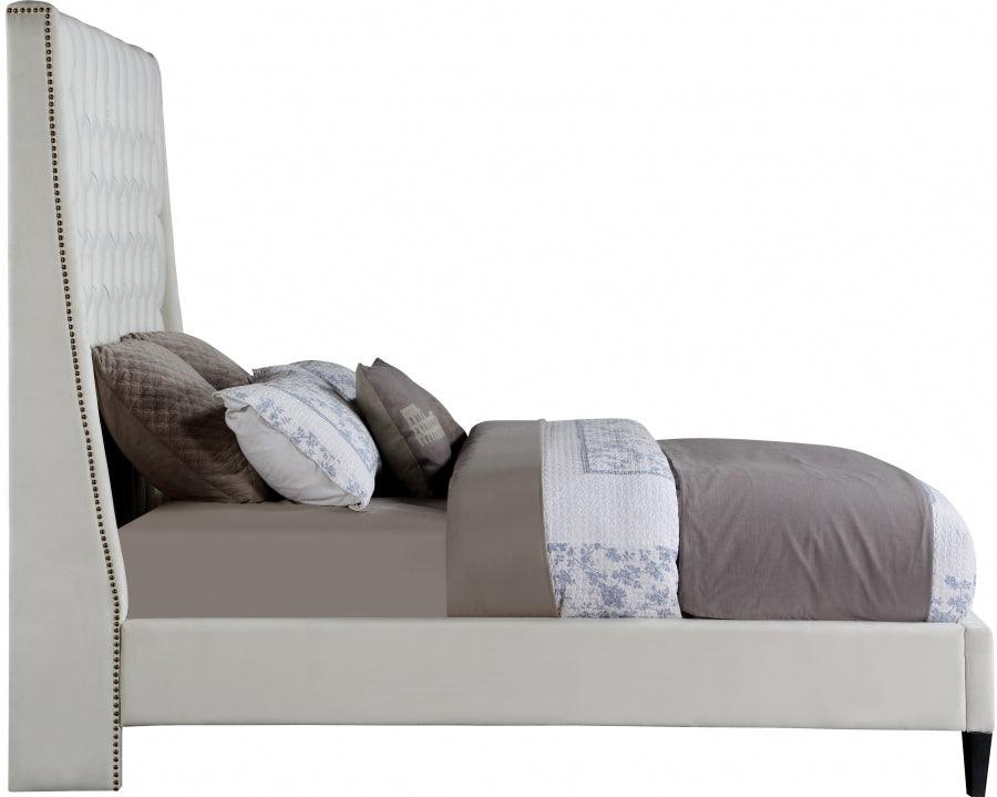 Fritz Velvet Queen Bed In Cream - Fritzcream-Q - ATL FURNITURE