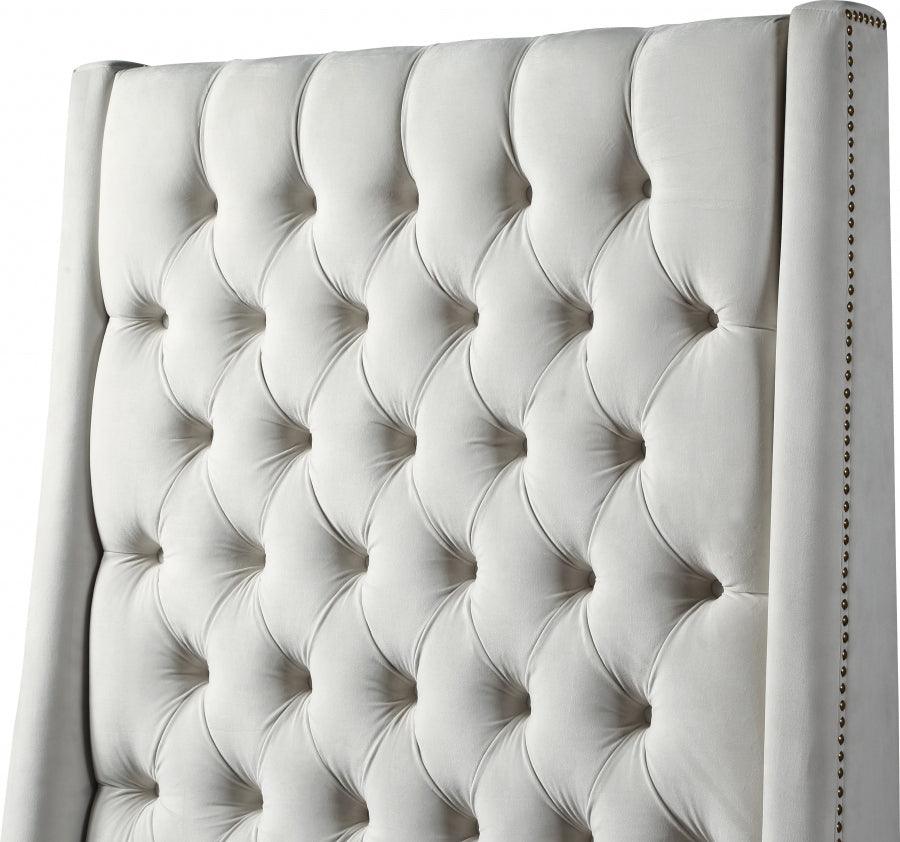 Fritz Velvet Queen Bed In Cream - Fritzcream-Q - ATL FURNITURE