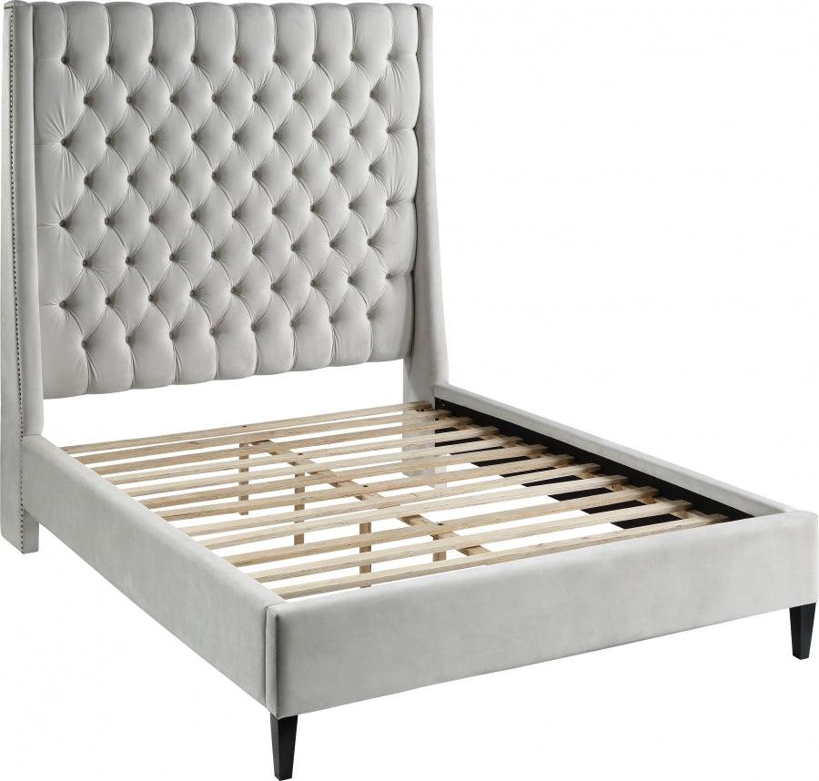 Fritz Velvet Queen Bed In Cream - Fritzcream-Q - ATL FURNITURE