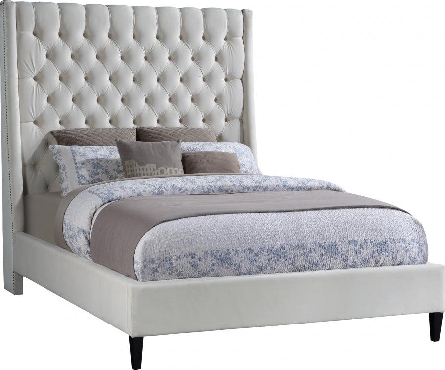 Fritz Velvet Queen Bed In Cream - Fritzcream-Q - ATL FURNITURE