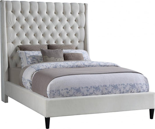 Fritz Velvet King Bed In Cream - Fritzcream-K - ATL FURNITURE