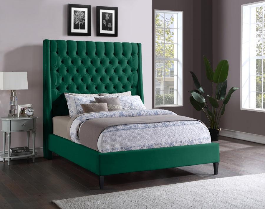 Fritz Velvet Queen Bed In Green - Fritzgreen-Q - ATL FURNITURE