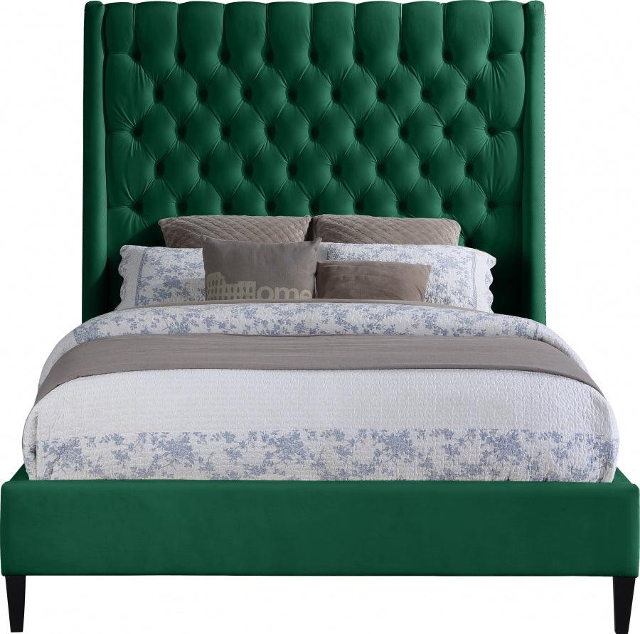 Fritz Velvet Queen Bed In Green - Fritzgreen-Q - ATL FURNITURE