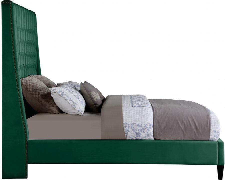 Fritz Velvet Queen Bed In Green - Fritzgreen-Q - ATL FURNITURE