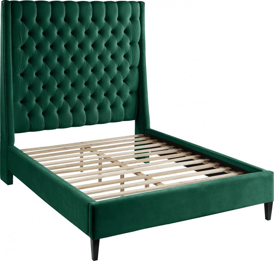 Fritz Velvet Queen Bed In Green - Fritzgreen-Q - ATL FURNITURE
