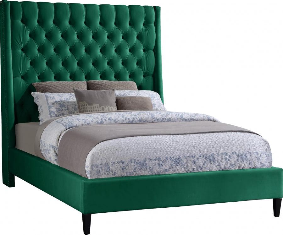 Fritz Velvet Queen Bed In Green - Fritzgreen-Q - ATL FURNITURE