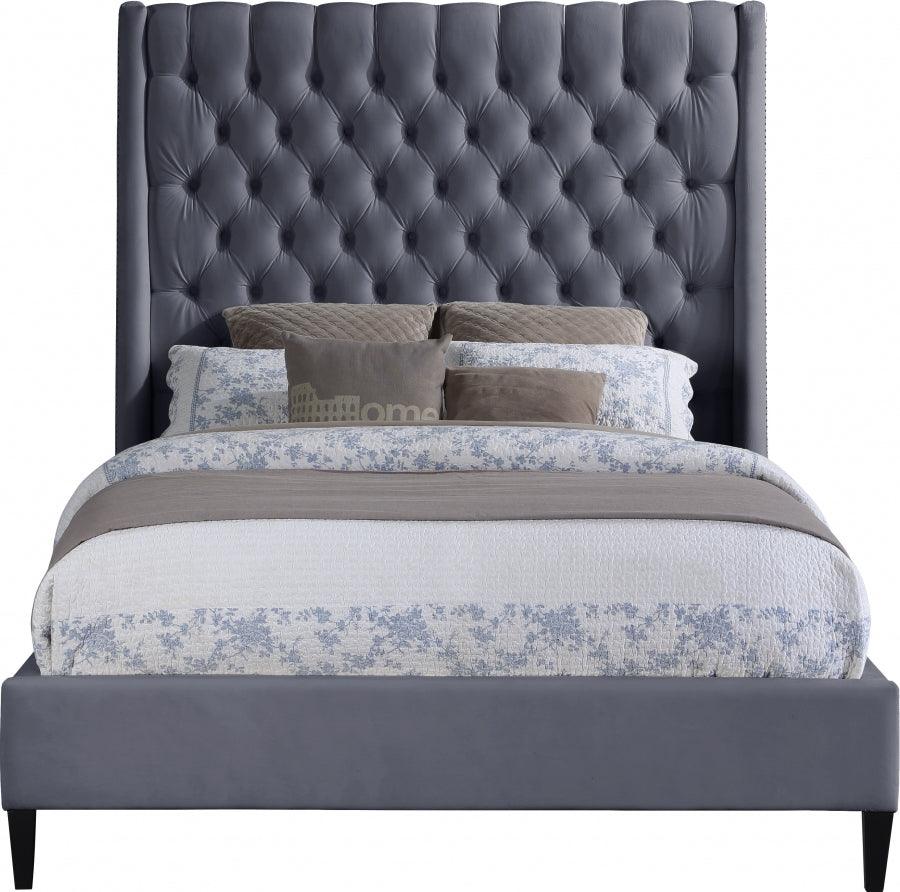 Fritz Velvet Queen Bed In Grey - Fritzgrey-Q - ATL FURNITURE