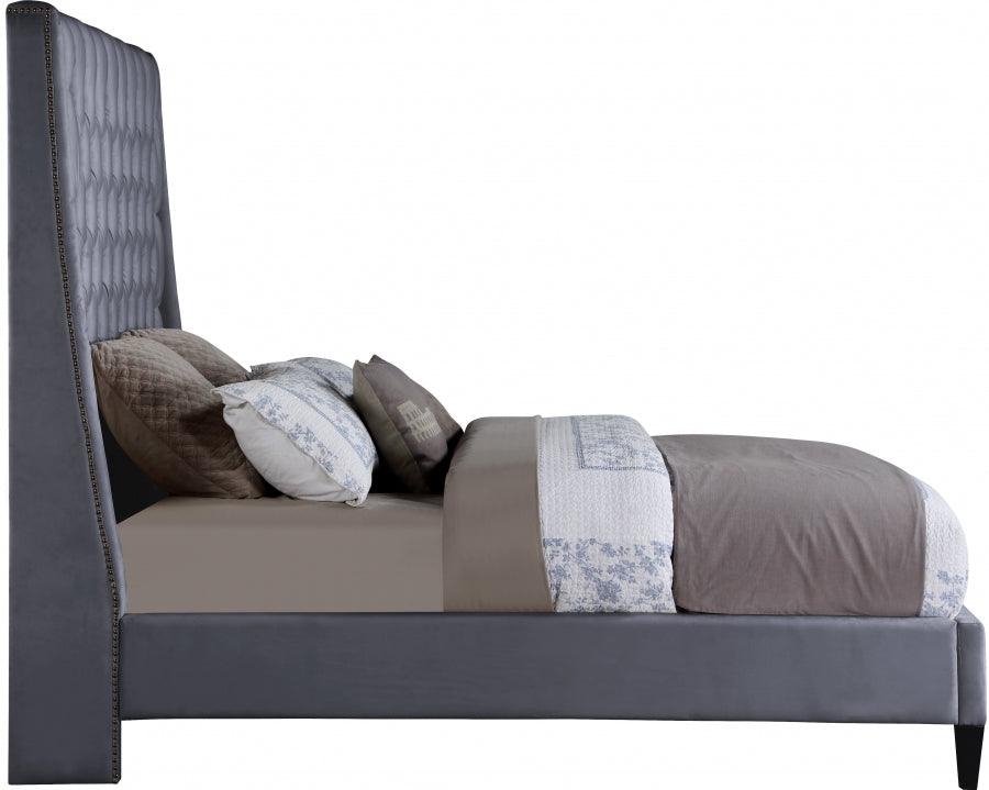 Fritz Velvet Queen Bed In Grey - Fritzgrey-Q - ATL FURNITURE