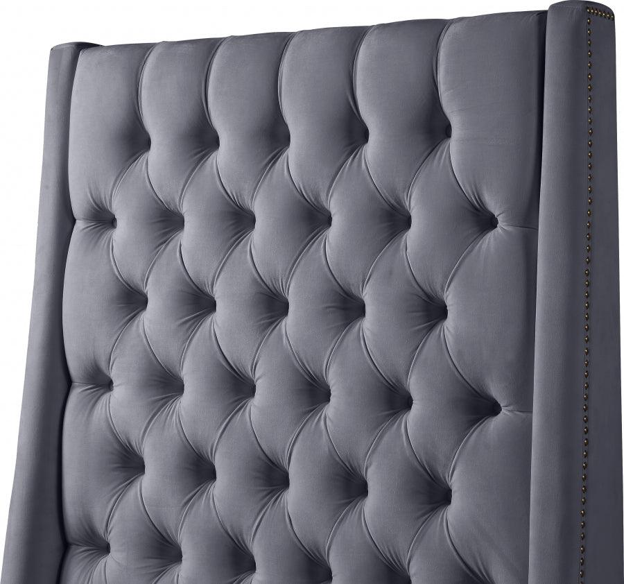 Fritz Velvet Queen Bed In Grey - Fritzgrey-Q - ATL FURNITURE