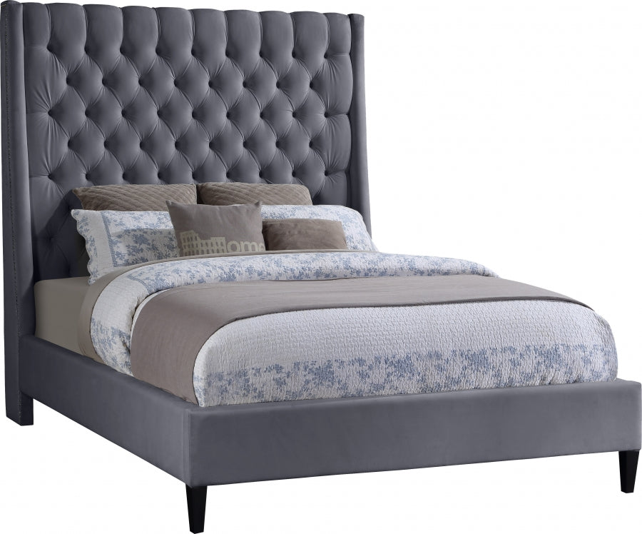 Fritz Velvet Queen Bed In Grey - Fritzgrey-Q - ATL FURNITURE