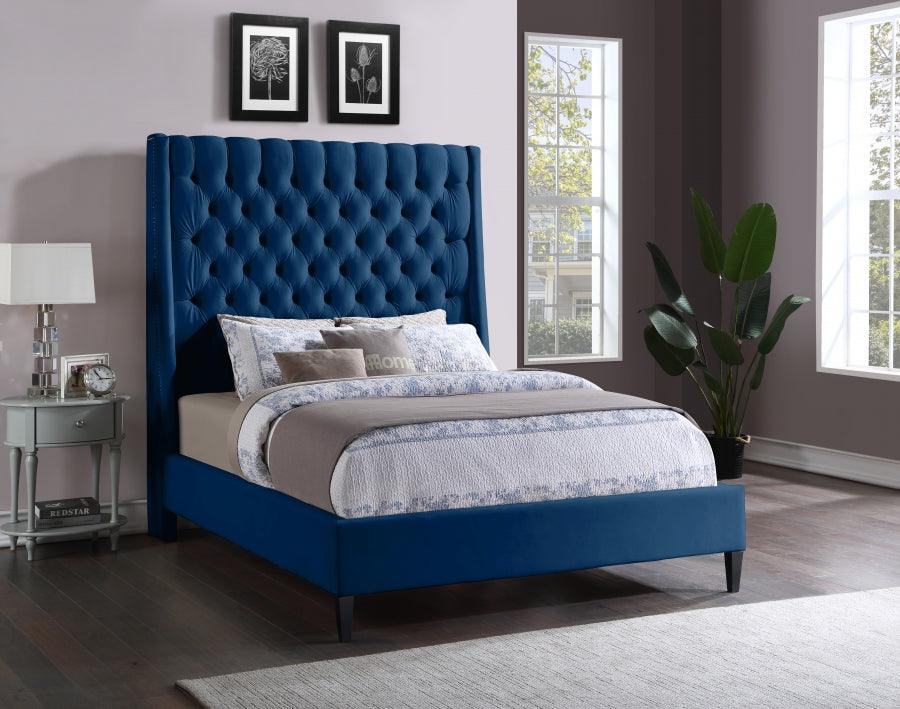 Fritz Velvet Queen Bed In Navy - Fritznavy-Q - ATL FURNITURE