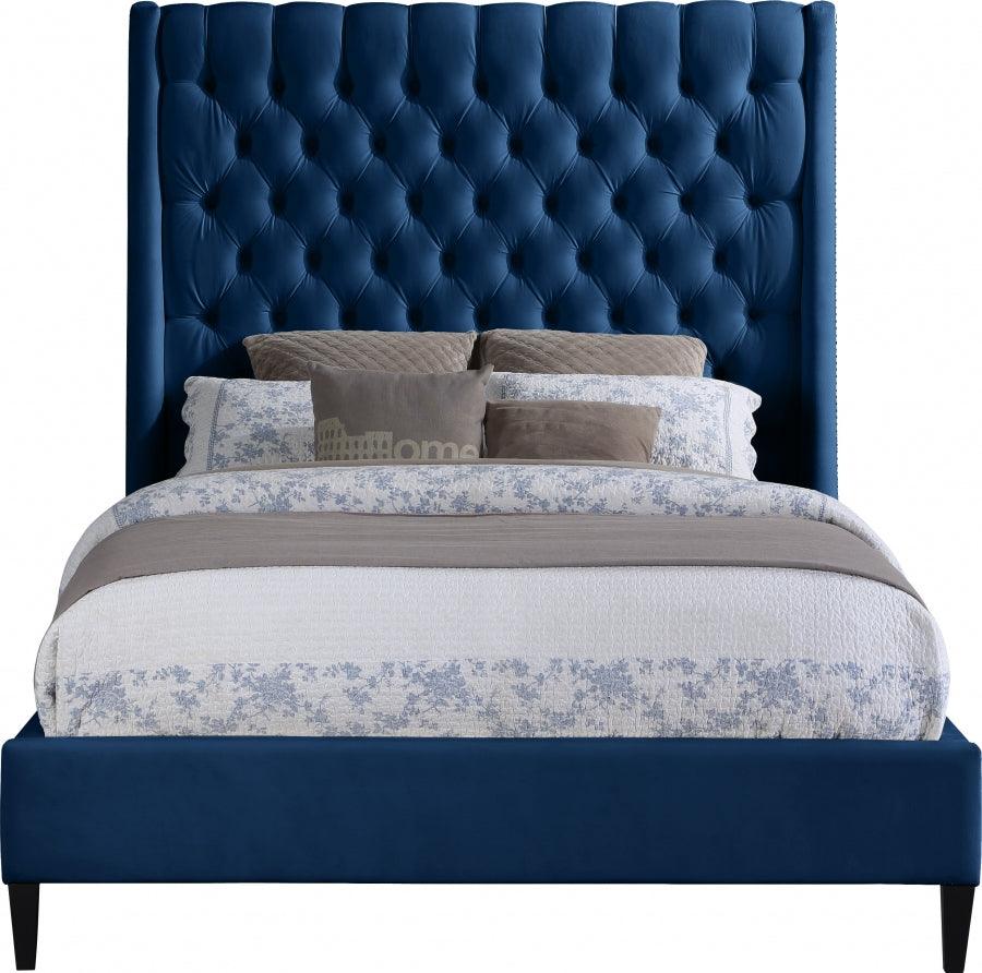 Fritz Velvet Queen Bed In Navy - Fritznavy-Q - ATL FURNITURE
