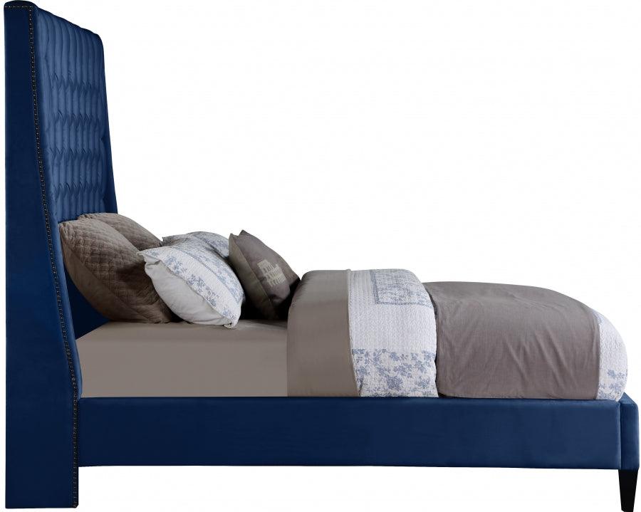 Fritz Velvet Queen Bed In Navy - Fritznavy-Q - ATL FURNITURE