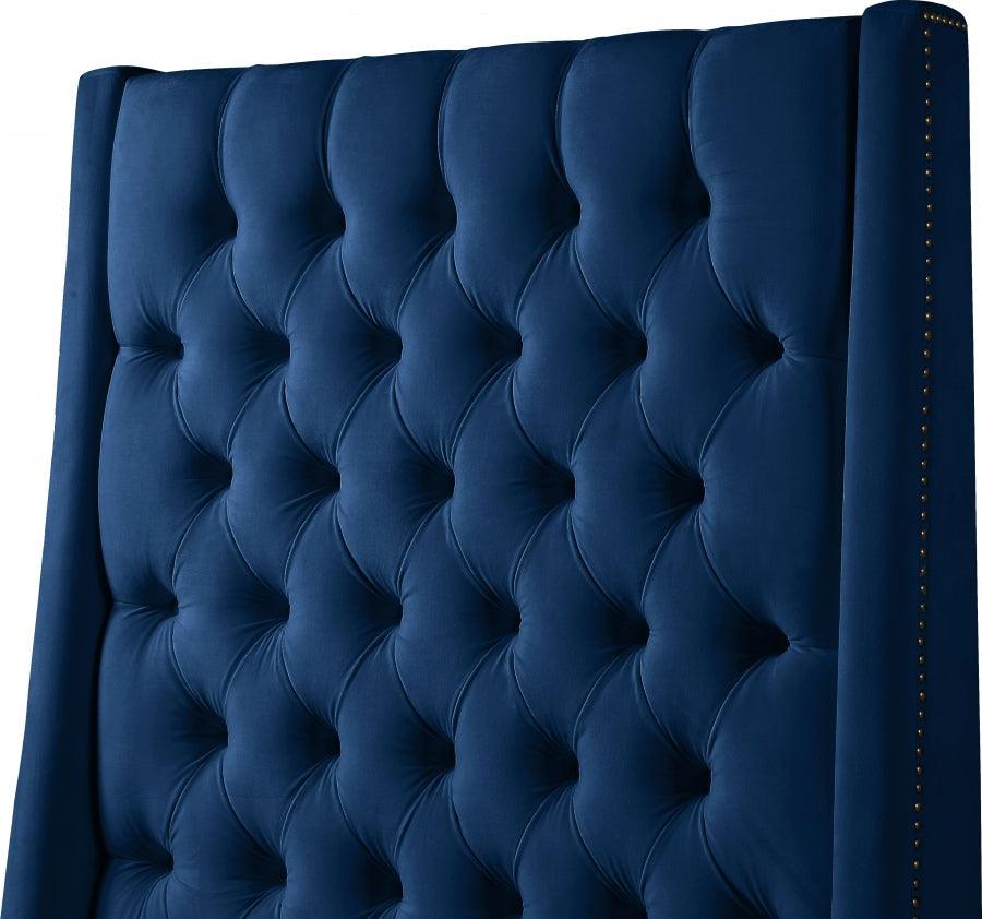 Fritz Velvet Queen Bed In Navy - Fritznavy-Q - ATL FURNITURE