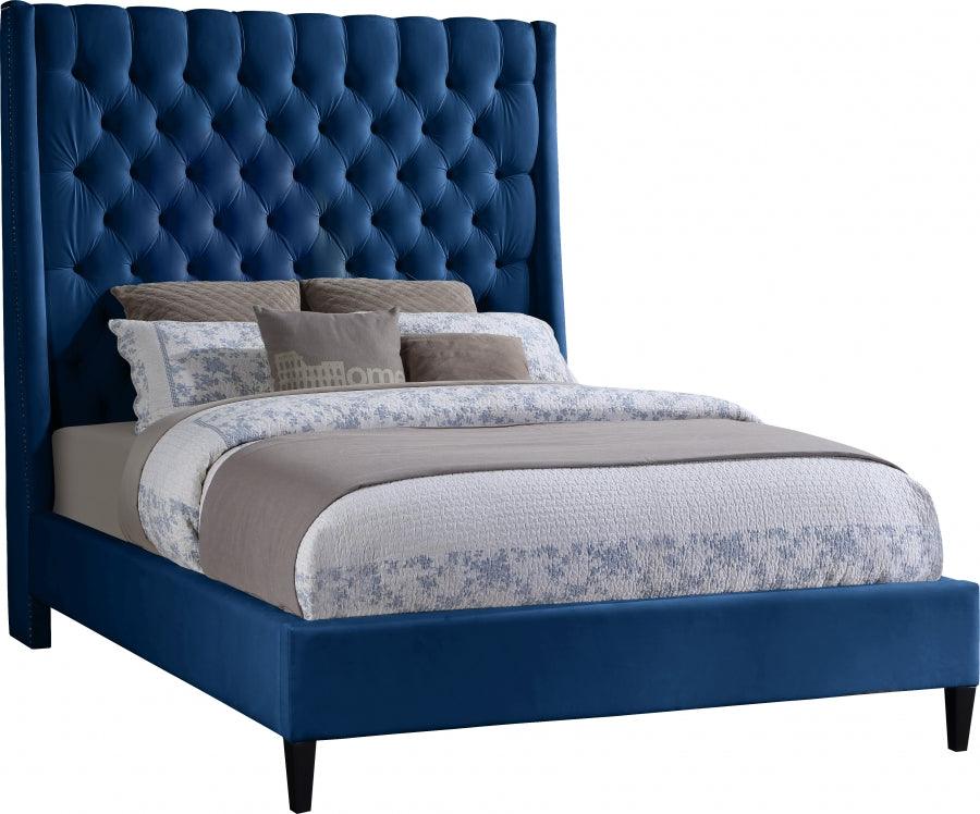 Fritz Velvet Queen Bed In Navy - Fritznavy-Q - ATL FURNITURE