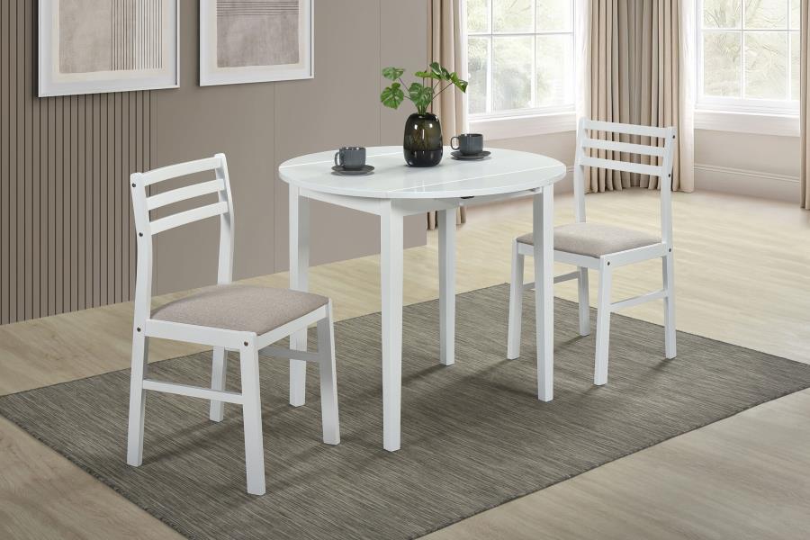 Bucknell 3-Piece Round Drop Leaf Dining Table Set White