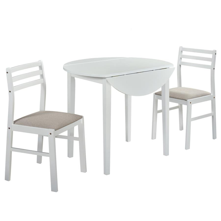 Bucknell 3-Piece Round Drop Leaf Dining Table Set White