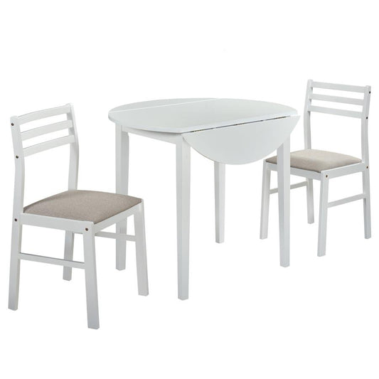 Bucknell 3-Piece Round Drop Leaf Dining Table Set White
