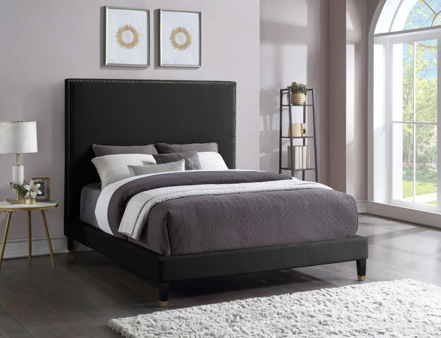 Meridian Furniture - Harlie Velvet Queen Bed In Black - Harlieblack-Q - ATL FURNITURE