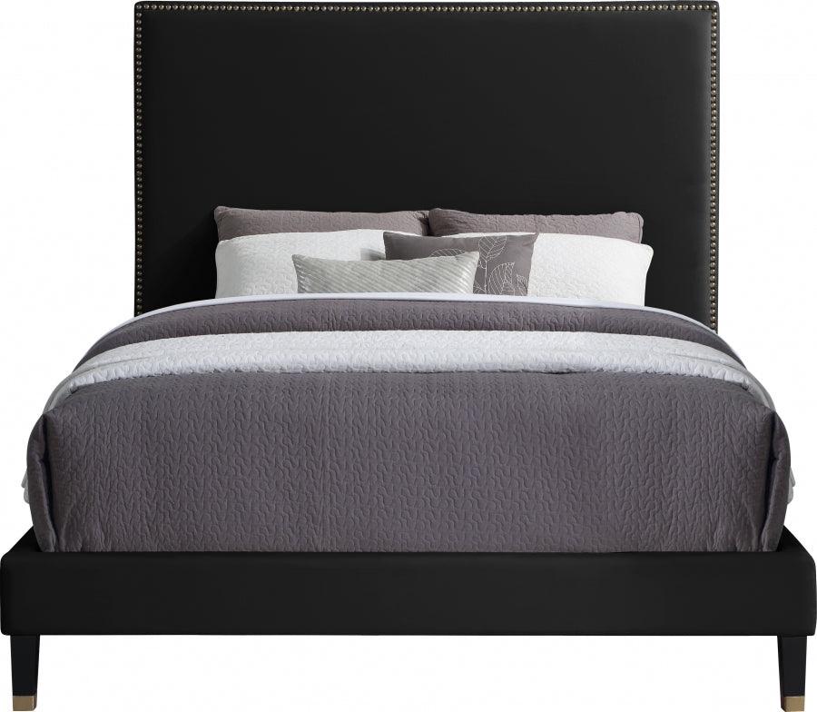 Meridian Furniture - Harlie Velvet Queen Bed In Black - Harlieblack-Q - ATL FURNITURE