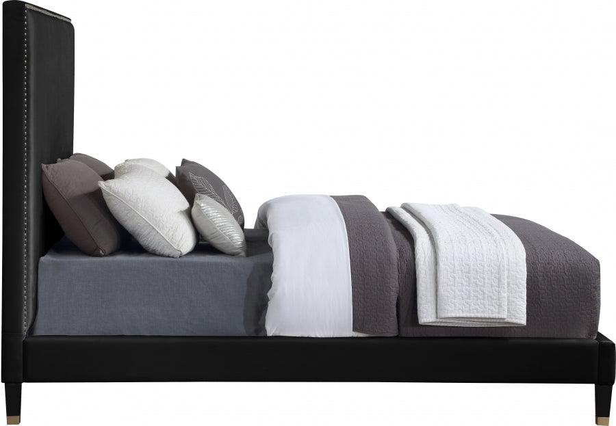 Meridian Furniture - Harlie Velvet Queen Bed In Black - Harlieblack-Q - ATL FURNITURE