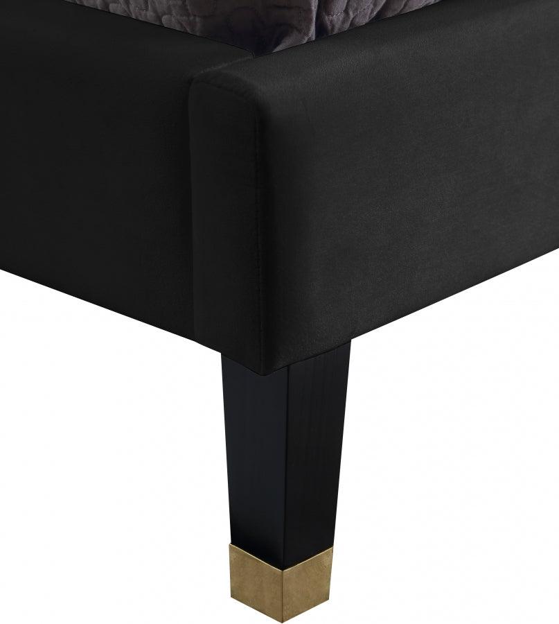 Meridian Furniture - Harlie Velvet Queen Bed In Black - Harlieblack-Q - ATL FURNITURE