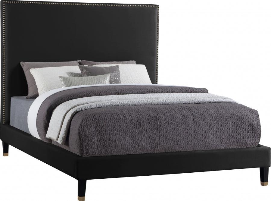 Meridian Furniture - Harlie Velvet Queen Bed In Black - Harlieblack-Q - ATL FURNITURE