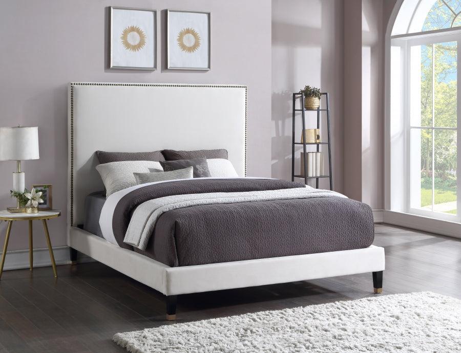 Harlie Velvet King Bed In Cream - Harliecream-K - ATL FURNITURE