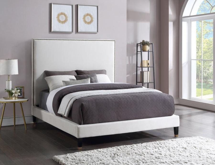 Meridian Furniture - Harlie Velvet Queen Bed In Cream - Harliecream-Q - ATL FURNITURE