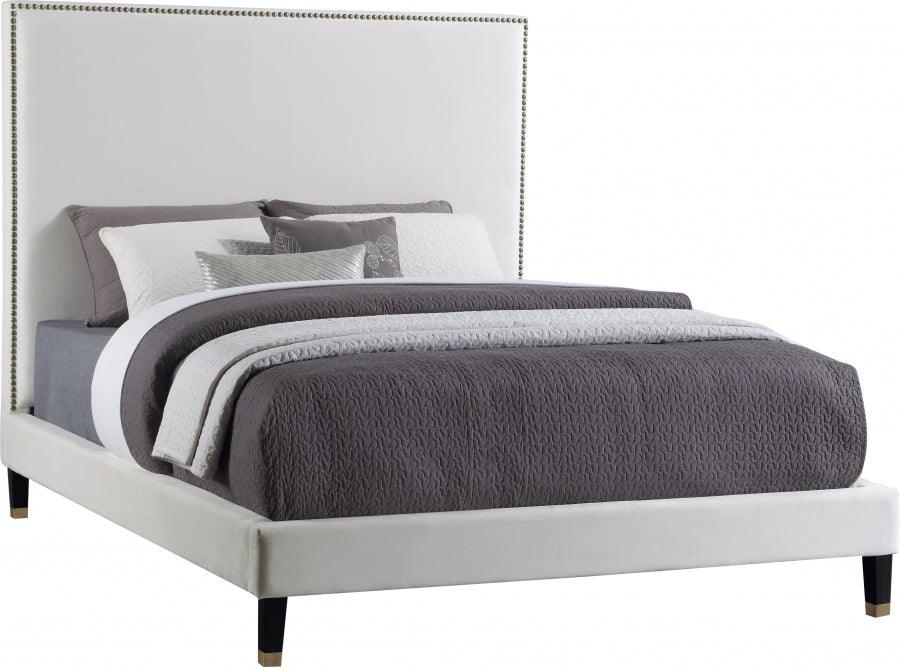 Harlie Velvet King Bed In Cream - Harliecream-K - ATL FURNITURE