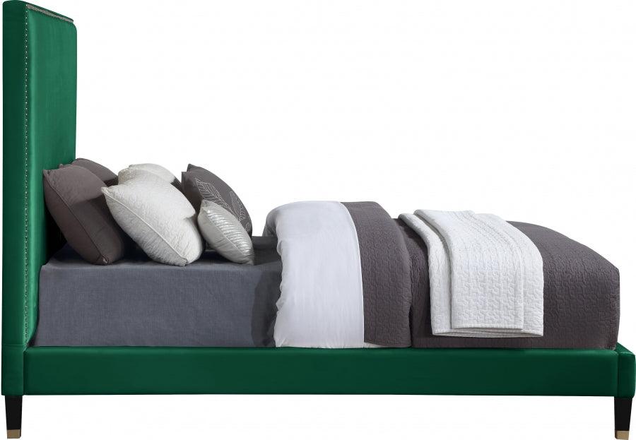 Meridian Furniture - Harlie Velvet Queen Bed In Green - Harliegreen-Q - ATL FURNITURE