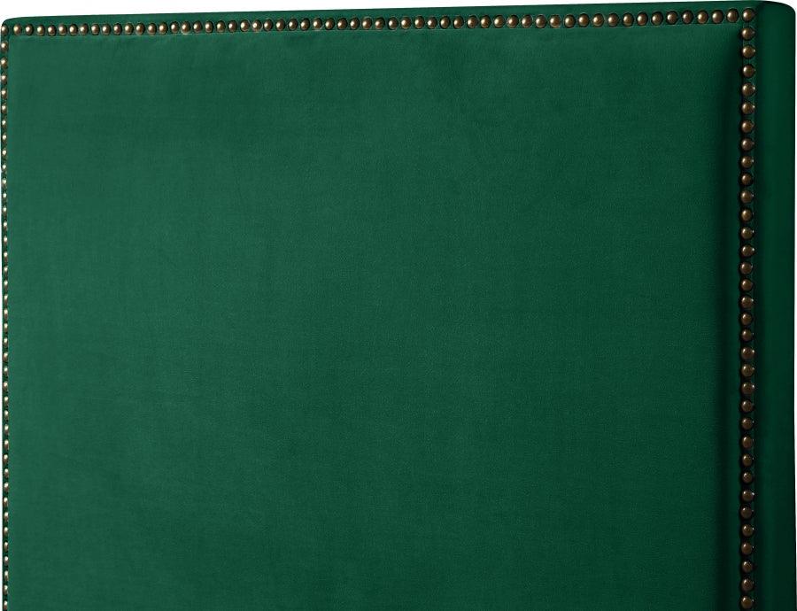 Meridian Furniture - Harlie Velvet Queen Bed In Green - Harliegreen-Q - ATL FURNITURE