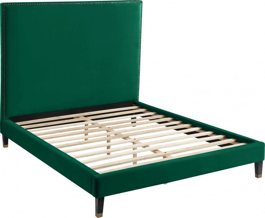 Meridian Furniture - Harlie Velvet Queen Bed In Green - Harliegreen-Q - ATL FURNITURE