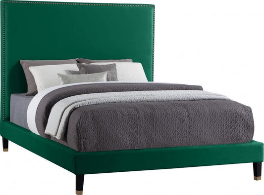 Harlie Velvet King Bed In Green - Harliegreen-K - ATL FURNITURE