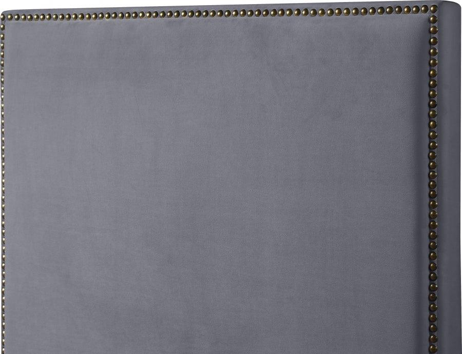 Meridian Furniture - Harlie Velvet Queen Bed In Grey - Harliegrey-Q - ATL FURNITURE