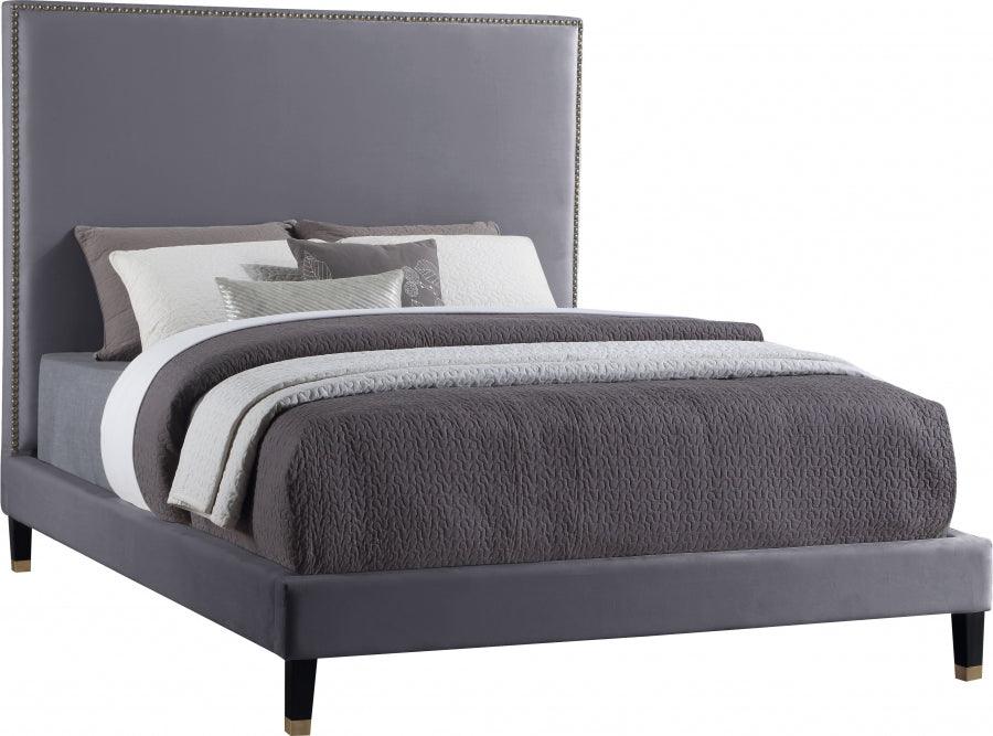 Harlie Velvet King Bed In Grey - Harliegrey-K - ATL FURNITURE