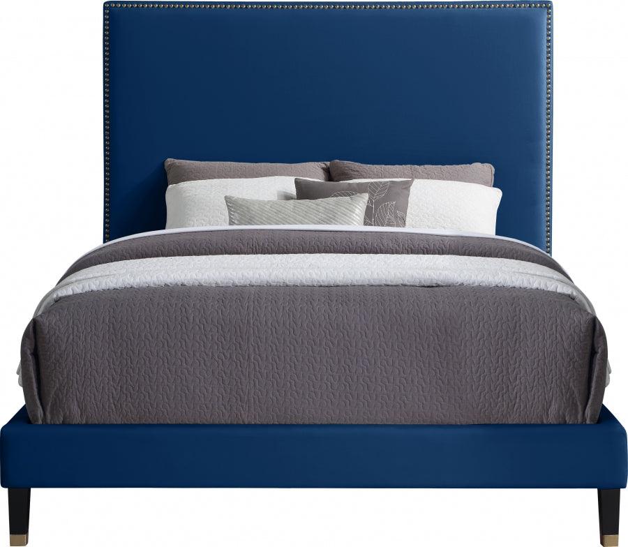 Harlie Velvet King Bed In Navy - Harlienavy-K - ATL FURNITURE