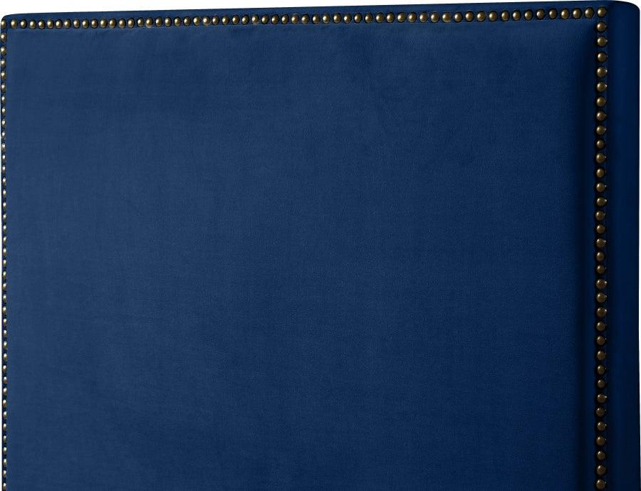 Meridian Furniture - Harlie Velvet Queen Bed In Navy - Harlienavy-Q - ATL FURNITURE