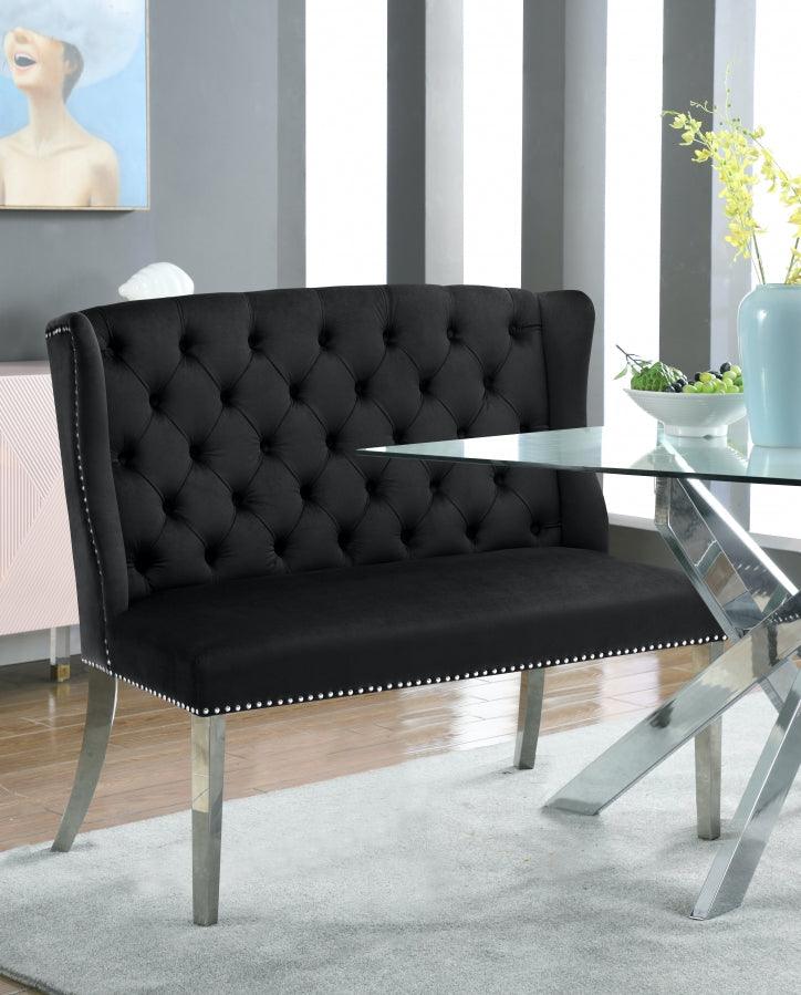 Meridian Furniture - Suri Velvet Settee Bench In Black - 810Black - ATL FURNITURE