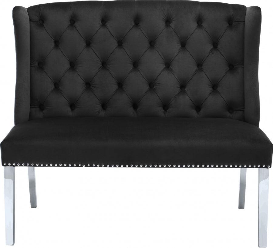 Meridian Furniture - Suri Velvet Settee Bench In Black - 810Black - ATL FURNITURE