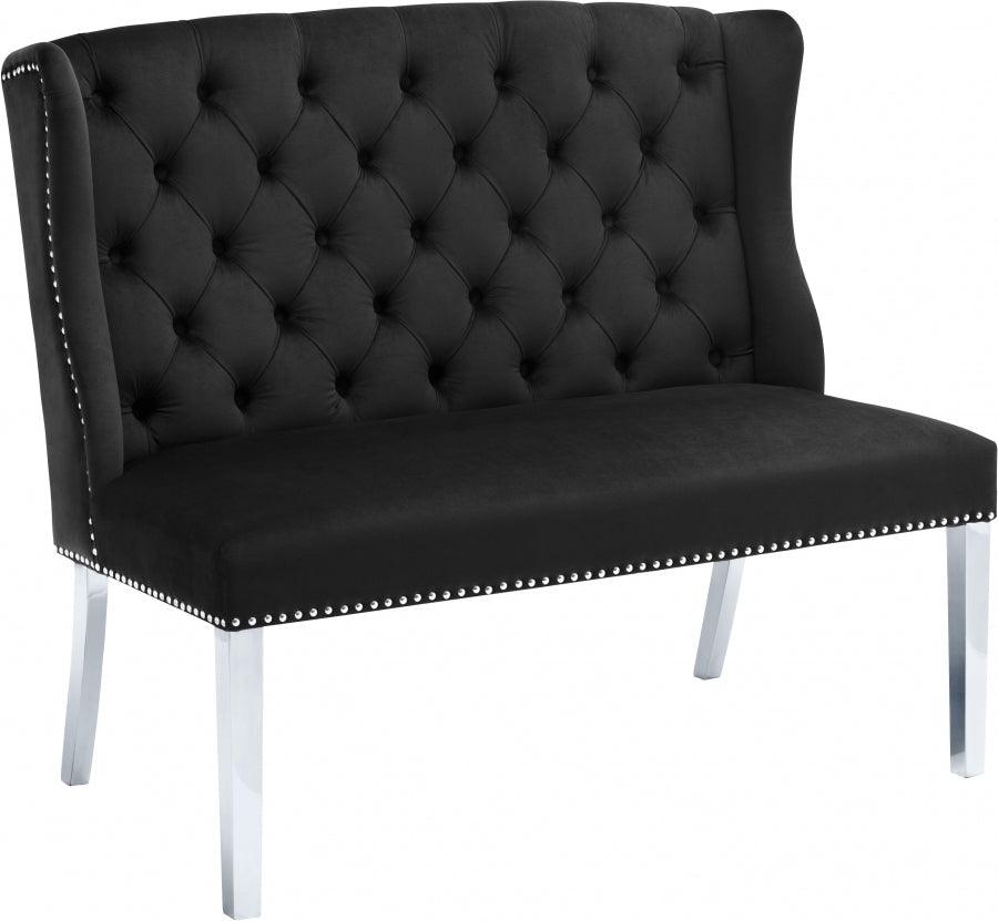 Meridian Furniture - Suri Velvet Settee Bench In Black - 810Black - ATL FURNITURE