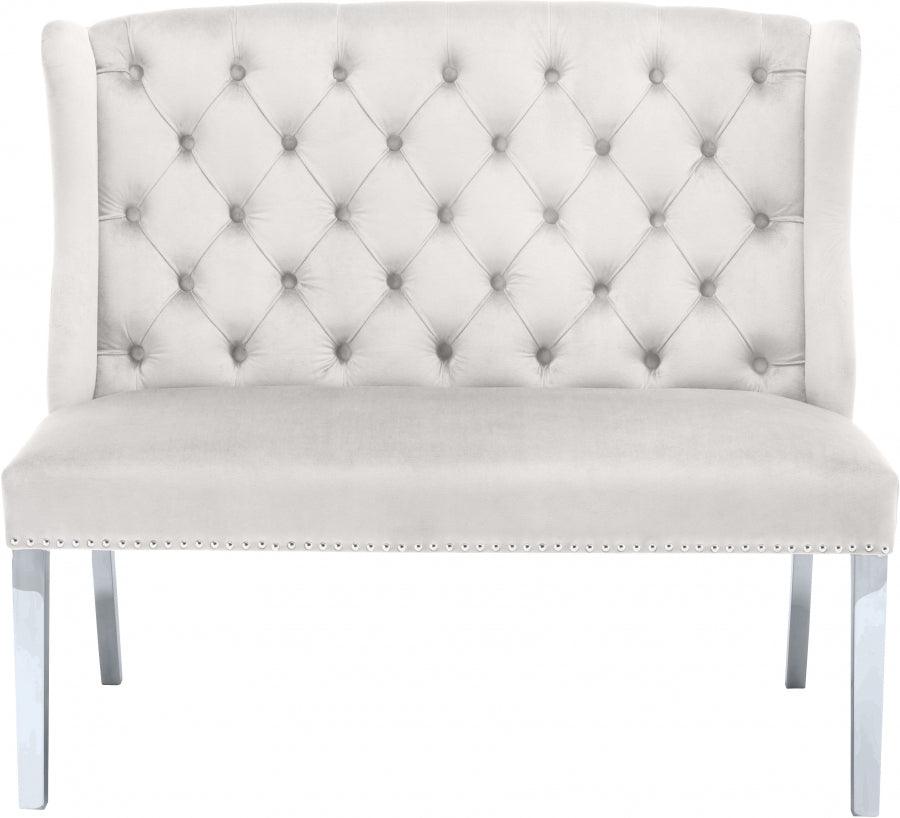 Meridian Furniture - Suri Velvet Settee Bench In Cream - 810Cream - ATL FURNITURE