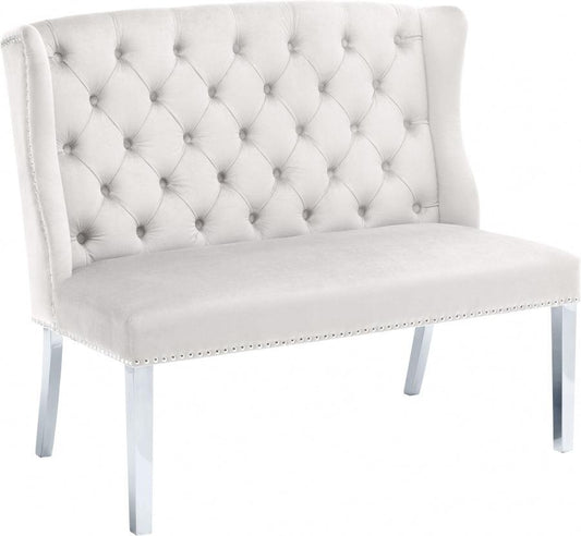 Meridian Furniture - Suri Velvet Settee Bench In Cream - 810Cream - ATL FURNITURE