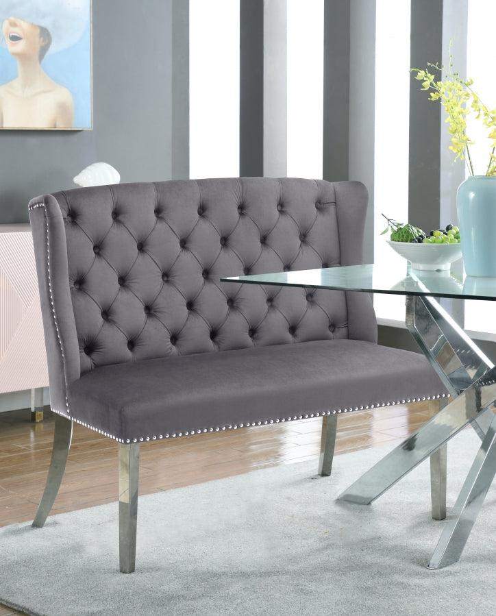 Meridian Furniture - Suri Velvet Settee Bench In Grey - 810Grey - ATL FURNITURE