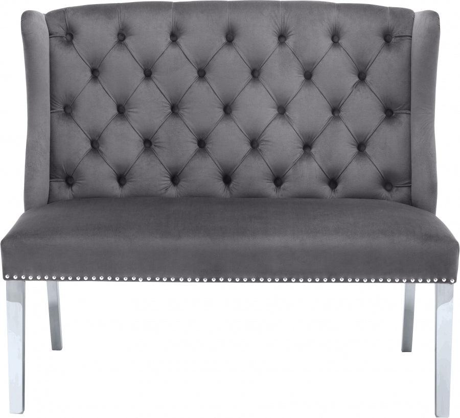 Meridian Furniture - Suri Velvet Settee Bench In Grey - 810Grey - ATL FURNITURE