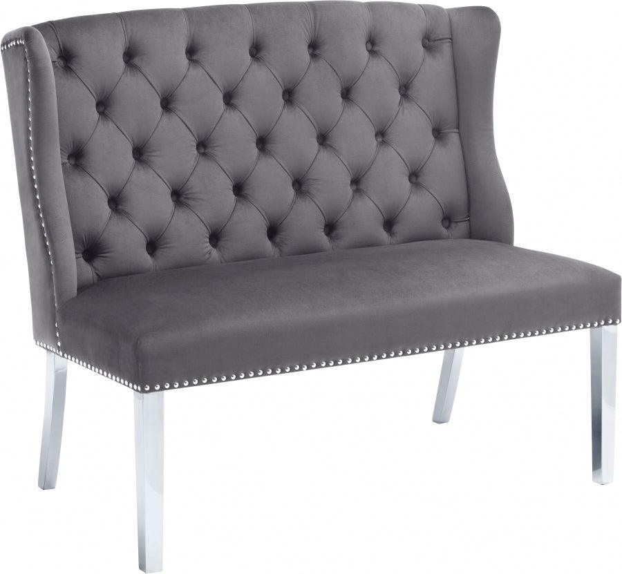 Meridian Furniture - Suri Velvet Settee Bench In Grey - 810Grey - ATL FURNITURE