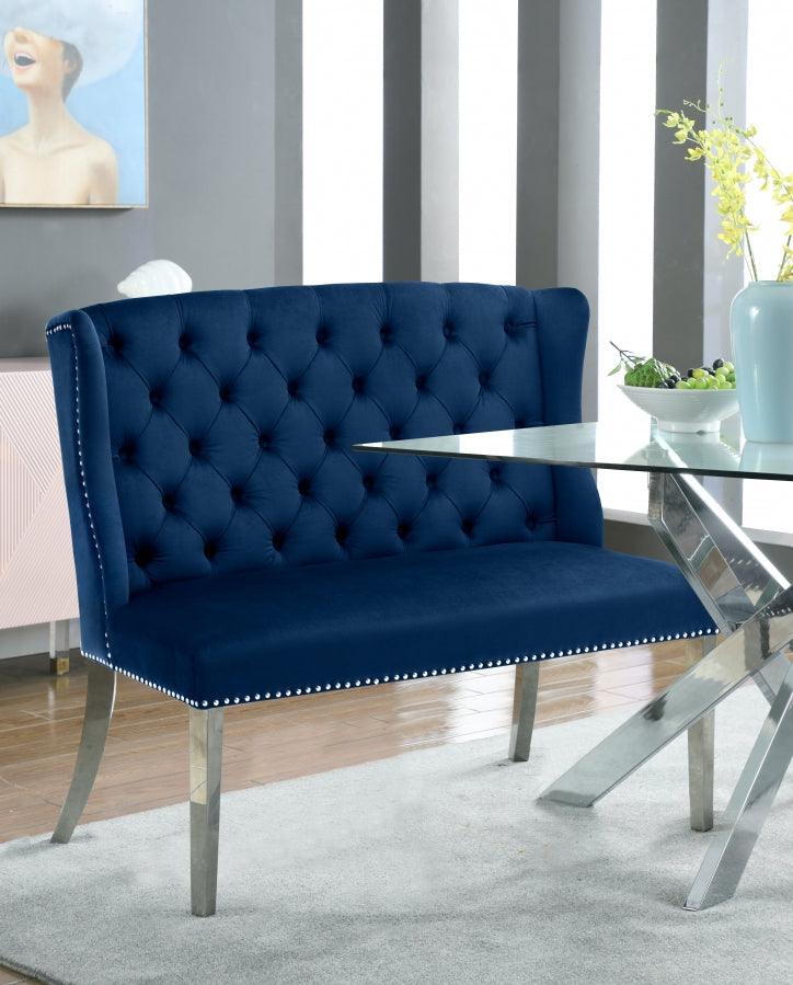 Meridian Furniture - Suri Velvet Settee Bench In Navy - 810Navy - ATL FURNITURE