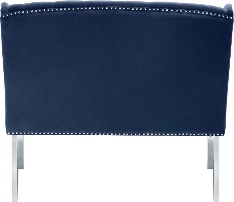 Meridian Furniture - Suri Velvet Settee Bench In Navy - 810Navy - ATL FURNITURE